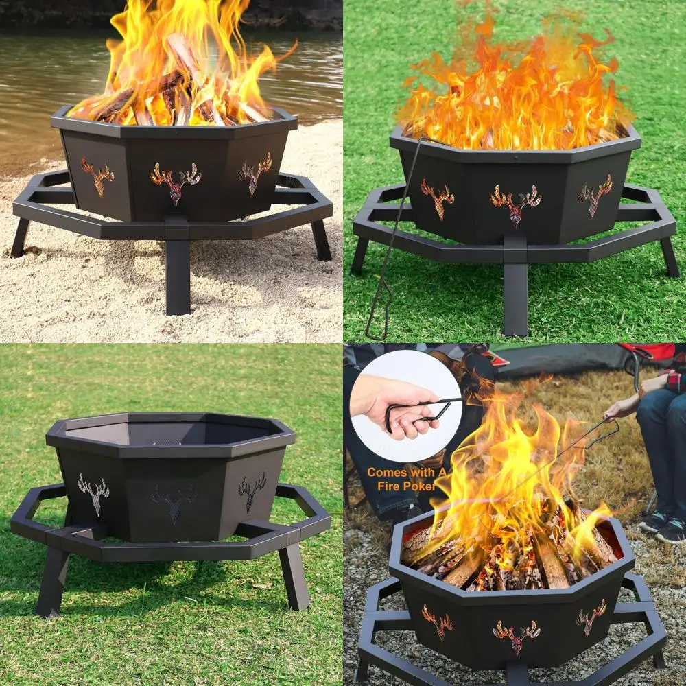 

Уличная дровяная печь-костровище на 35 дюймов, восьмиугольная, для патио, двора и сада, черная