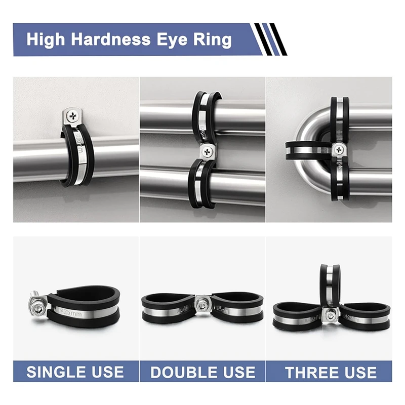 ABNO-Cable Clamps-112 PCS 10 Sizes- Stainless Steel Pipe Clamp Assortment Kit Rubber Cushion Insulated Wire Clamps