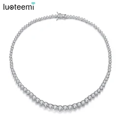 LUOTEEMI Luxury Designer 7MM Iced Out Tennis Necklace for Women Heart Shape Cubic Zircon Aesthetic Jewelry Wedding Bride Choker