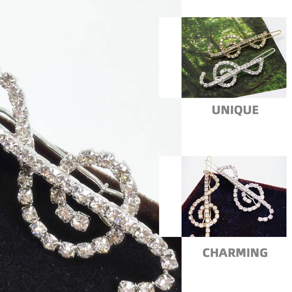 

2pcs Musical Note Hair Accessories Rhinestone Barrettes for Women Clips Thick Hair Styling Wedding Party Christmas