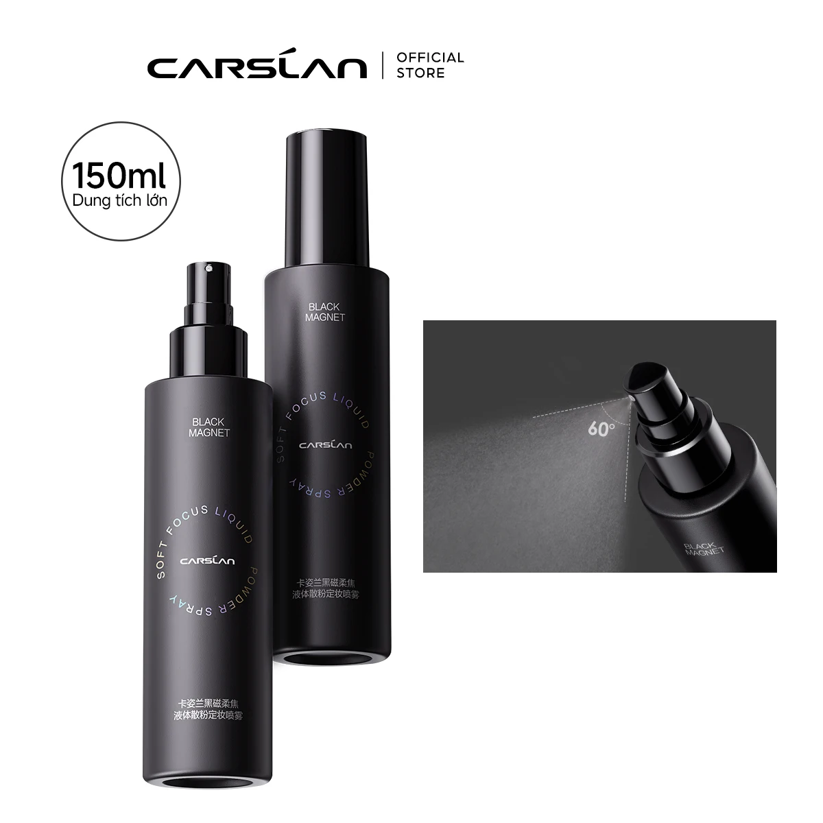 CARSLAN Black Magnet Liquid Powder Setting Spray Longlasting Oil Control Waterproof Sweatproof Makeup Setting Spray 150ml