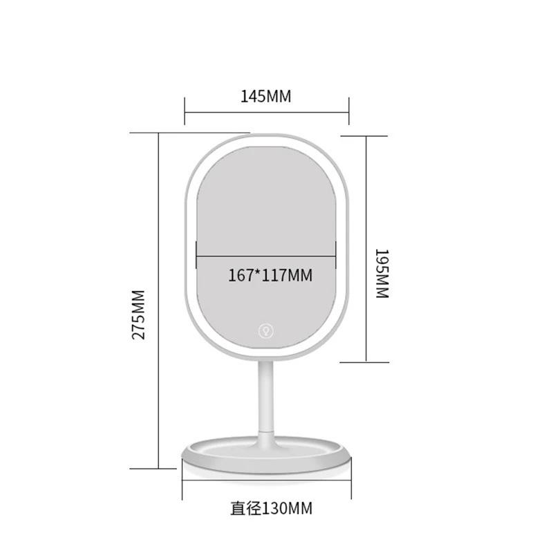 Espejo de maquillaje LED con luces, organizador de mesa de tocador moderno, espejo cosmético de viaje portátil