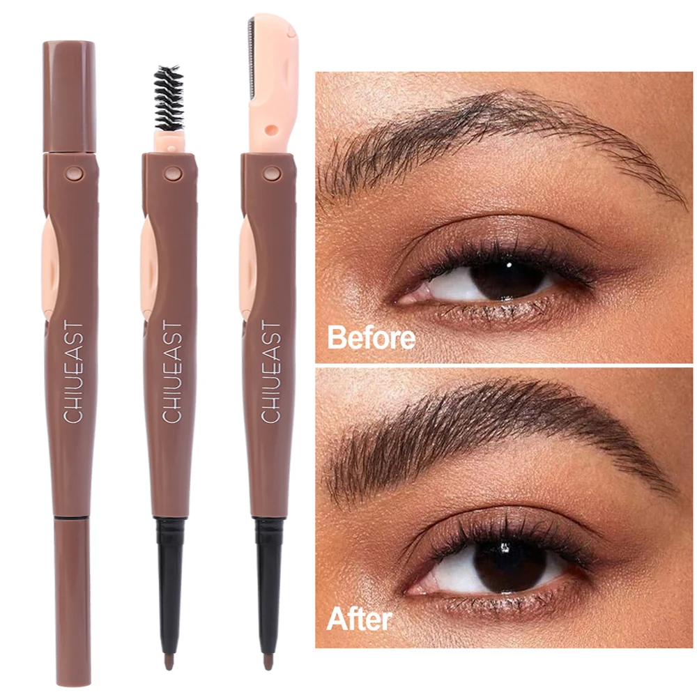 Lápis de sobrancelha impermeável, à prova de suor Eye Brow Pen, caneta ultra fina com aparador, navalha, olhos maquiagem cosméticos, fácil de colorir