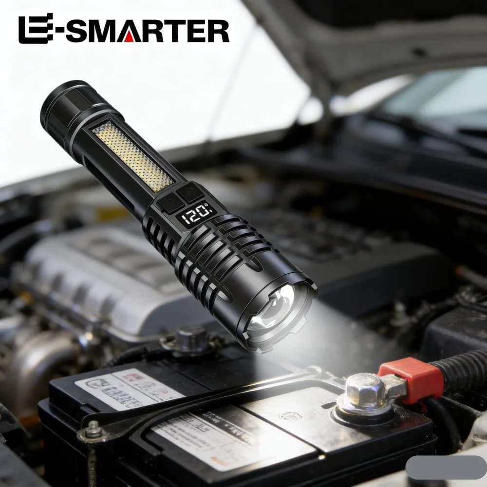 

Portable Zoom Torch High Power LED Flashlight Type-C Rechargeable Waterproof Light with COB Side Lamp for Outdoor Camping Hiking