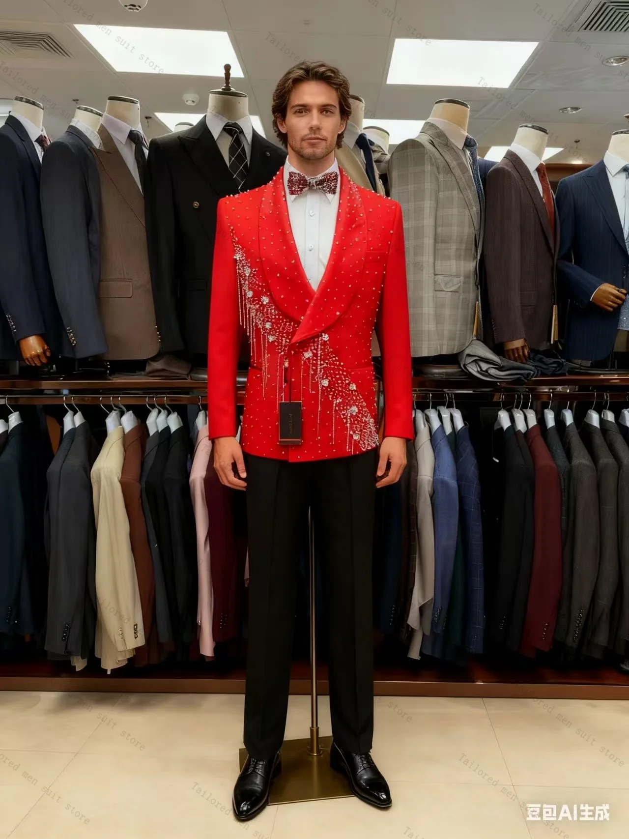 الذهبي بلورات الرجال الدعاوى مجموعة 2 قطعة السترة + السراويل بنطلون العريس الزفاف البدلات الرسمية مكتب القطن معطف مخصص #4