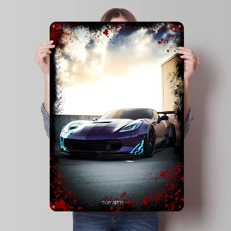 Sports Corvette C7 Car Printed Poster Customized Retro Wall Art Vintage Metal Tin Signs for Home Decorations Wand Deko House