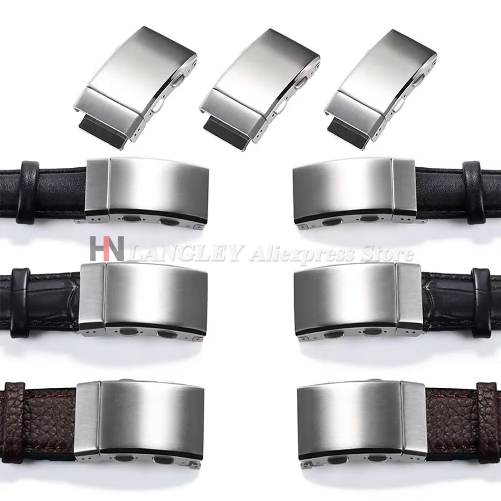 Adjustable Watch Buckle 316L Stainless Steel Watch Clasp 14/16/18/20/22mm Silver Black Extendable Metal Button Watch Accessories image 6