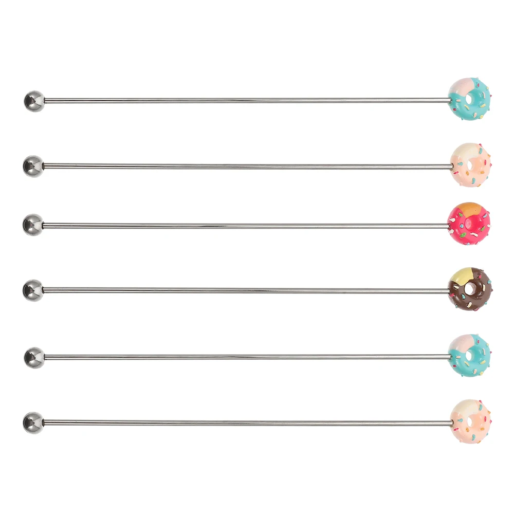 

6pcs Stainless Steel Stirring Sticks Donut Shaped Reusable for Coffee Cocktails Beverages Juices Milk Tea Bar Tools
