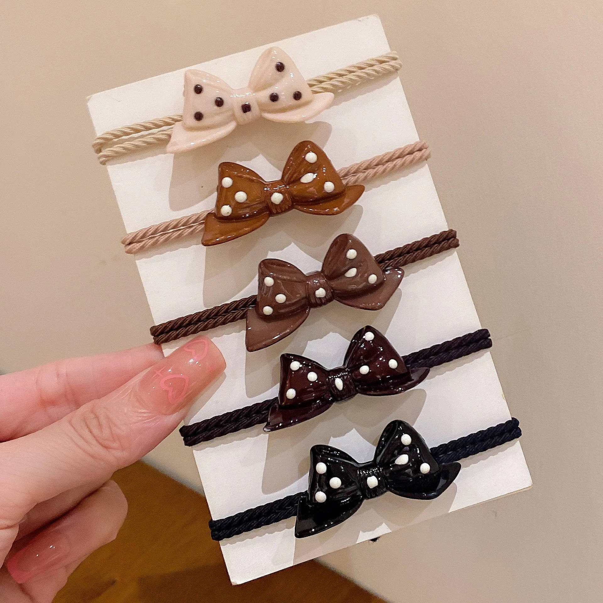 

5PC Cute Good High Elasticity Bow Khaki Style Hair Ties for Women Girls Ponytail Holder Korean Hair Rings Rope Accessories