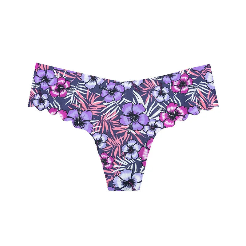 Seamless Thong Ice Silk Floral Print Traceless Invisible Women Panties VS Cheeky Comfort Underwear Underpants Ladies Lingerie