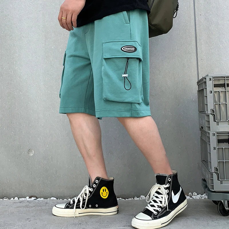 

Хлопковые шорты-карго с большими карманами, летние мужские уличные модные повседневные шорты с эластичной резинкой на талии, уличная одежда в стиле хип-хоп для подростков