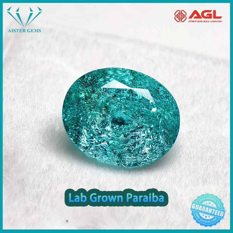 مختبر نمت Paraiba شكل بيضاوي متصدع قطع الجليد التورمالين الأحجار الكريمة DIY بها بنفسك صنع المجوهرات المواد تحديد شهادة AGL