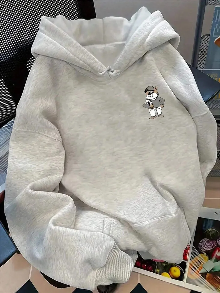 

Vintage Style CALSTATE USA 1849 Cartoon Print Pure Cotton Hoodie Sweatshirt Series Cartoon Animal Pattern Versatile and Loose