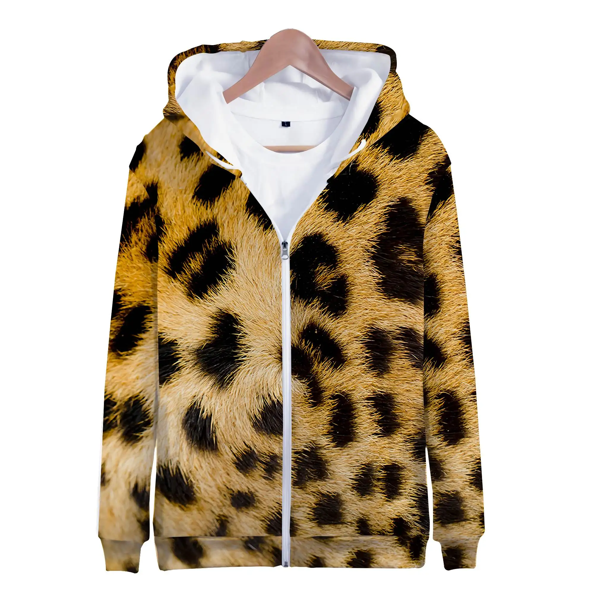 Hoodies Tiger Skin Leopard 3D Print Zipper Sweatshirts Boy Girl Sweatshirt Kids Fashion Oversized Hoodie Coat Children Tracksuit