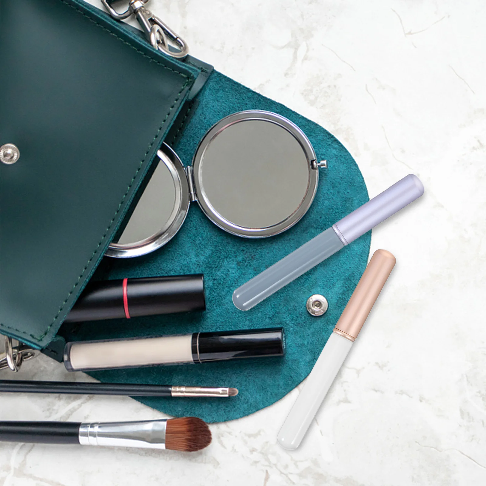 แปรงทาปากขนาดเล็ก 2 ชิ้น แบบพกพา อุปกรณ์แต่งหน้ารูปทรงตามหลักสรีรศาสตร์ สำหรับลิปกลอส บาล์ม ลิปสติก คอนซีลเลอร์ อุปกรณ์แต่งหน้าสำหรับผู้หญิง