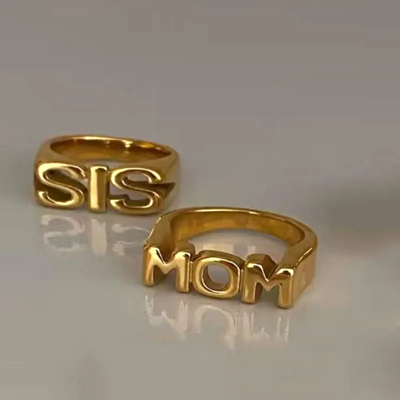 MOM SISTER DAD rings for women stainless steel friendship letter rings mother day gift best friends jewelry new in 2023