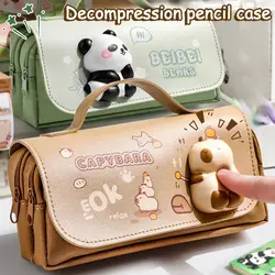 Portable Stationery Storage Pouch 3-layer Large Capacity Pencil Case Students Pencil Box