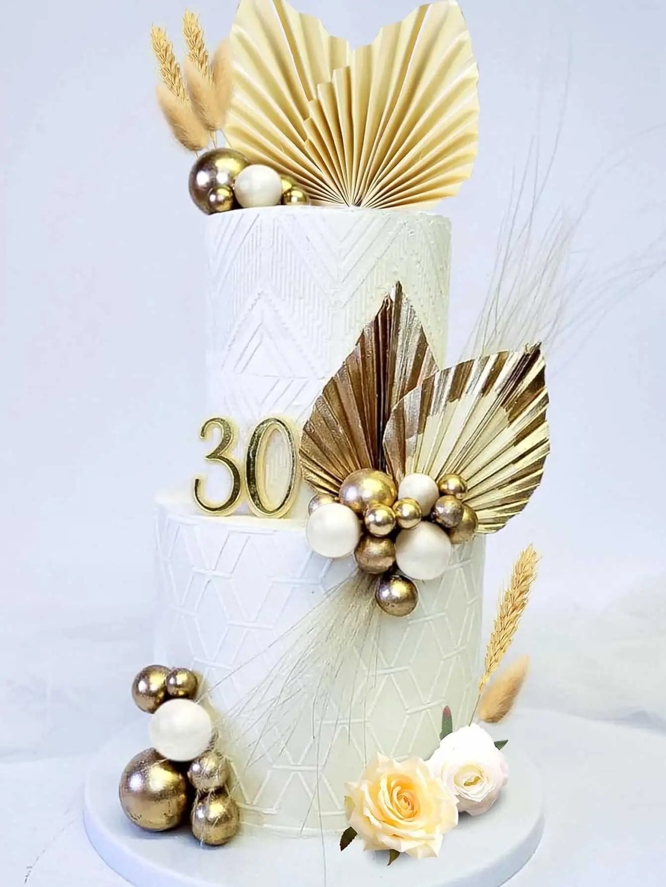 29 Pièces Décorations Gâteau Bohème – Feuilles Palmier Or, Boules Dorées & Blanches – Anniversaire, Mariage, Baptême – Toppers Non Comestibles