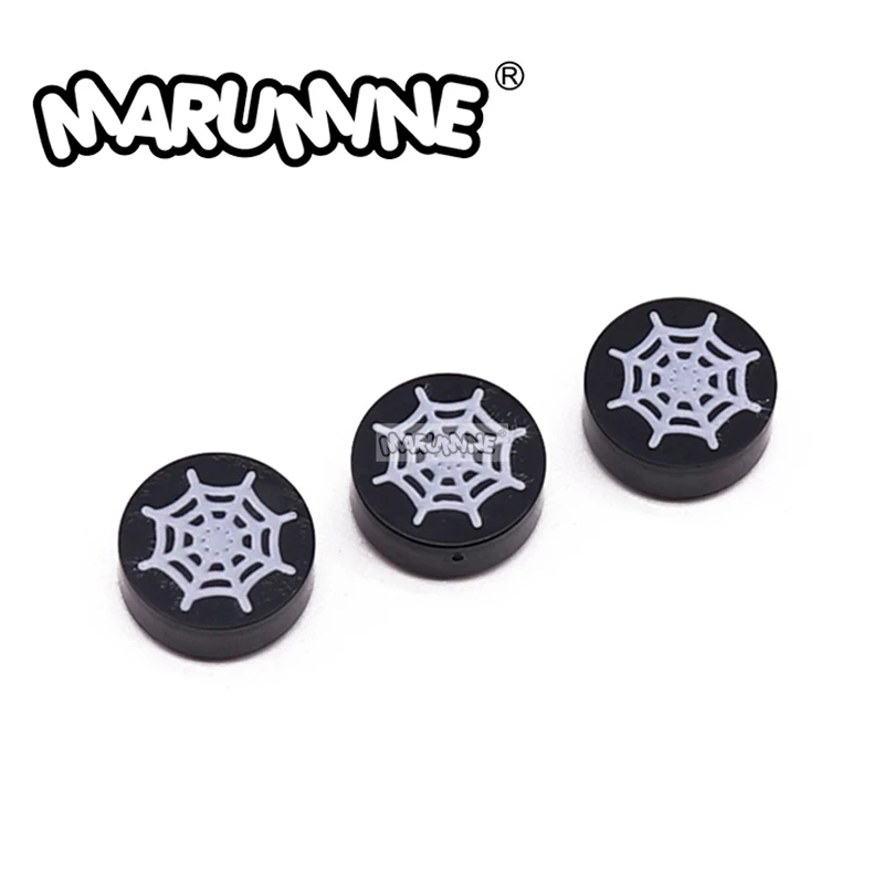 MARUMINE 200PCS MOC 98138 Round 1x1 Halloween Printed Spider Web Blocks Accessories DIY Compatible Building Blocks Model Toys