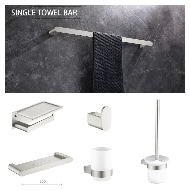 Brushed Nickel 304 Stainless Steel Towel Ring Toilet Brush Toilet Paper Holder Towel Hooks Bedroom Wall Mount Bath Hardware Set