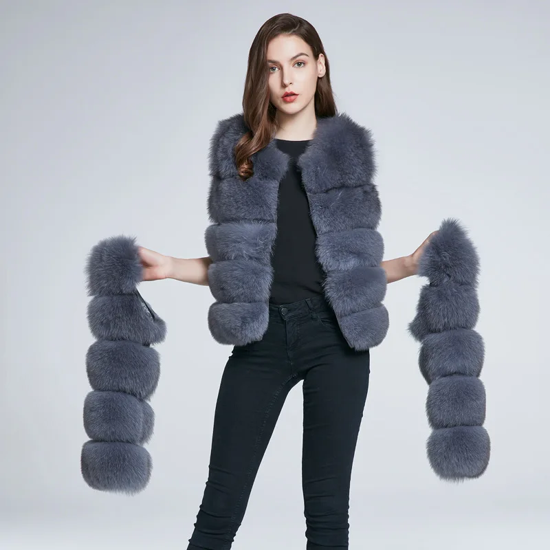 Full Leather Real Fox Fur Fur Grass Jacket Women's Short Fox Fur Vest Versatile Warm Jacket