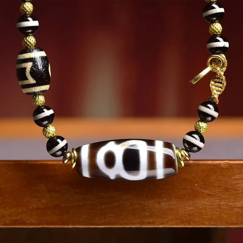 قابل للتعديل حبل مضفر قلادة مع قلادة الله الثروة ، خط واحد السماء والأرض Dzi حبة التبعي ، سلسلة سترة