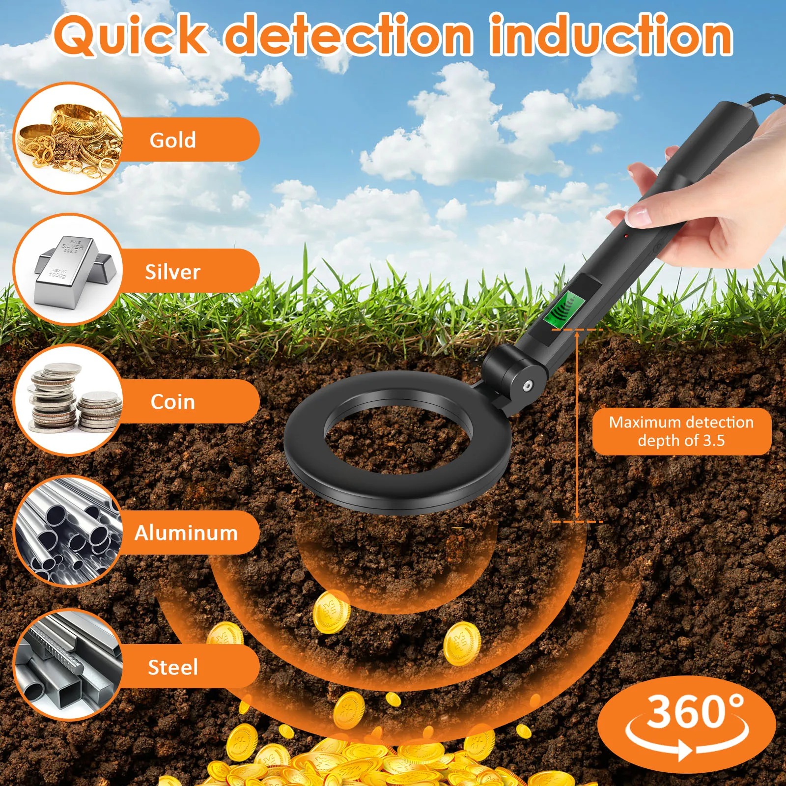 Металлоискатель складной с ЖК-дисплеем и 3 режимами работы