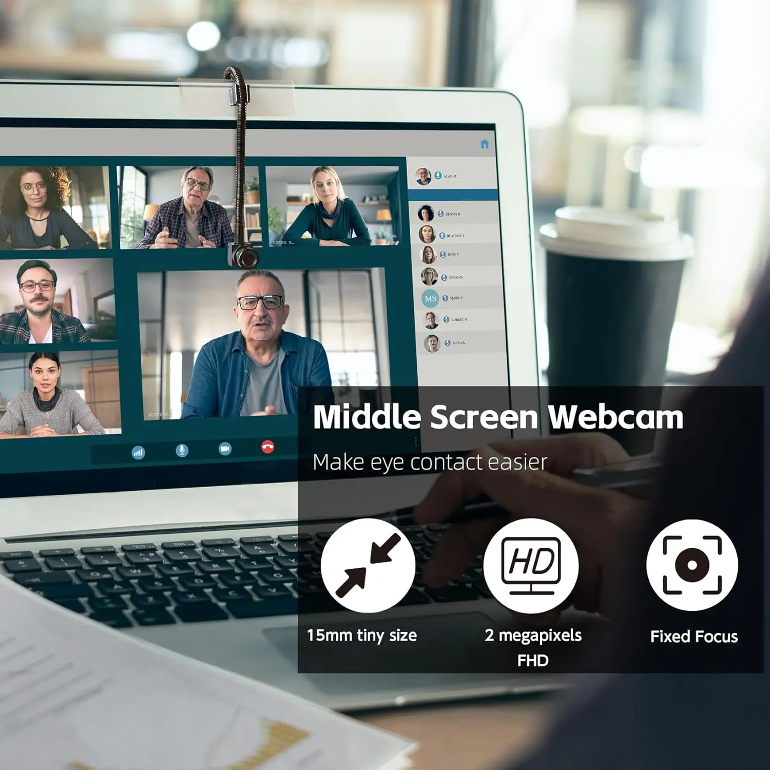 USB Mini Camera 1080P 2MP Middle Screen Webcam for Laptop 80 Degree Web Camera Audio Video For Eye Contact in Video Conferences