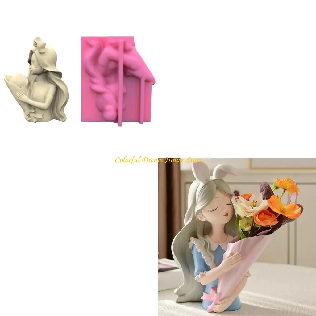

Concrete Silicone Mold Girl Holding Flower Planter Mold DIY-Flower Pot