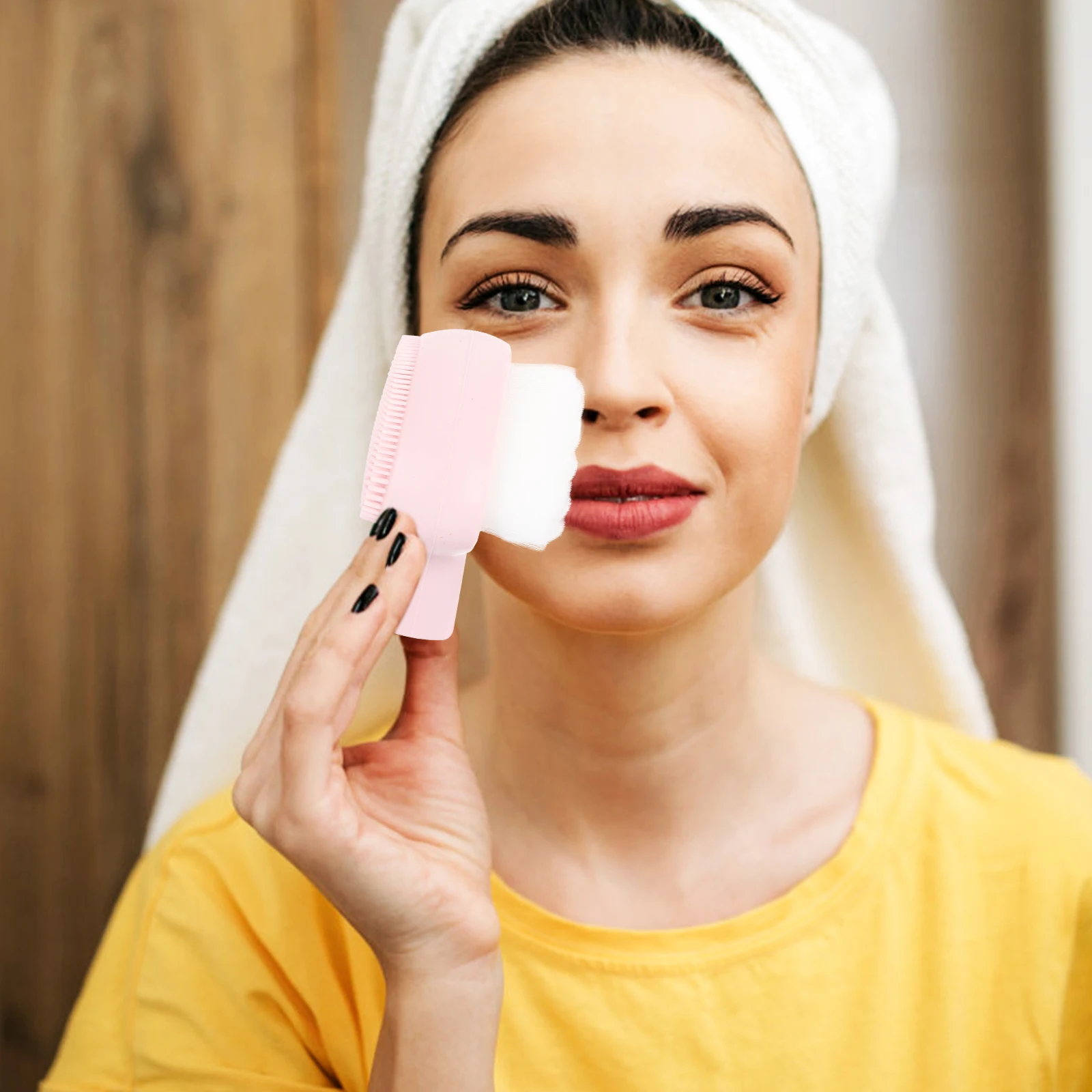 

Silicone Facial Cleansing Brush Pink Double sided Manual Scrubber Women Face Washing Tool Portable Exfoliator Cleanse
