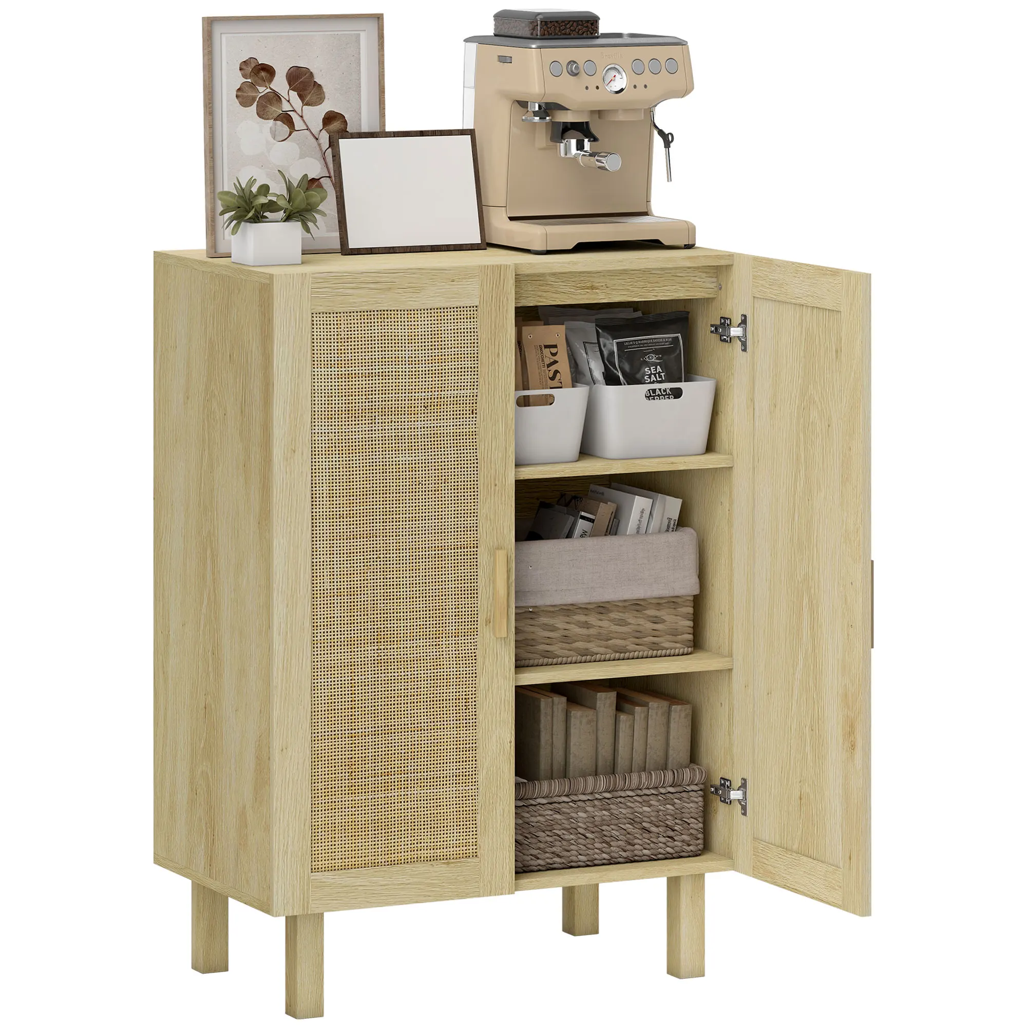 HOMCOM Armario de Salón con 2 Puertas de Ratán Estantes Ajustables 73x41x102 cm