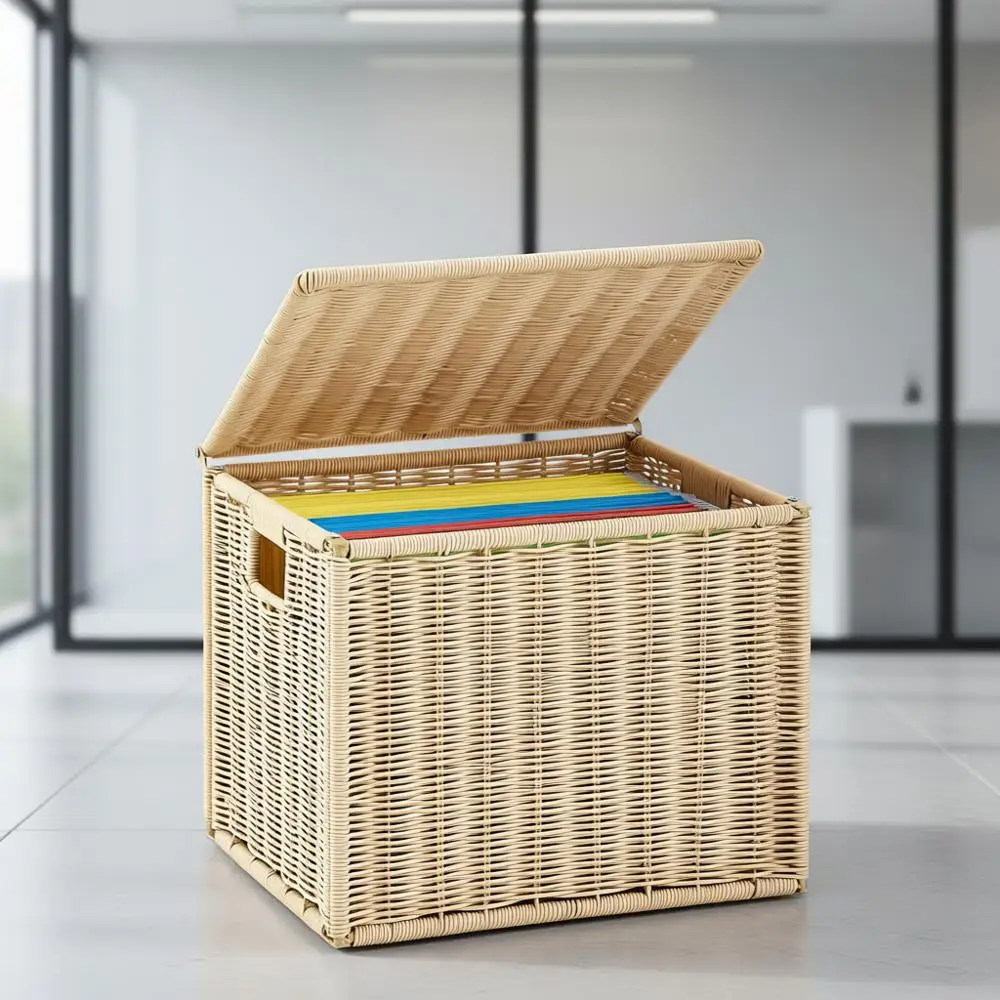 

Collapsible Storage Box Organizer, 14.17 x 11.81 x 11.42, Decorative Baskets for Hanging, Portable Letter Size Filing Cabinet wi