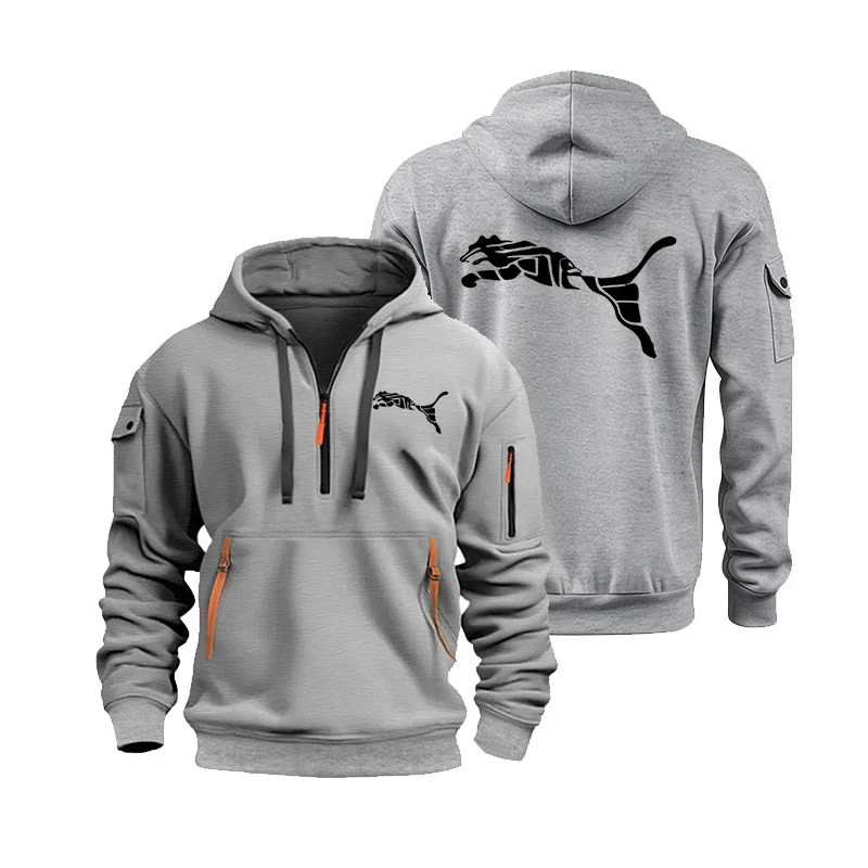 Men's Hoodie Multi Pocket Zipper Casual Sports Hoodie Men/Women Plus Size Loose Pullover Fashion Sweatshirt Long-Sleeve tops
