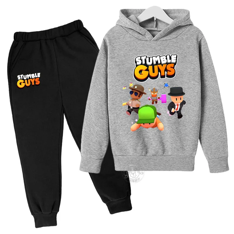 Stumble Guys Printed Children's Autumn/Winter Two Piece Hoodie+Pants Sports Set 3-13 Year Old Boys and Girls Casual Sports Set