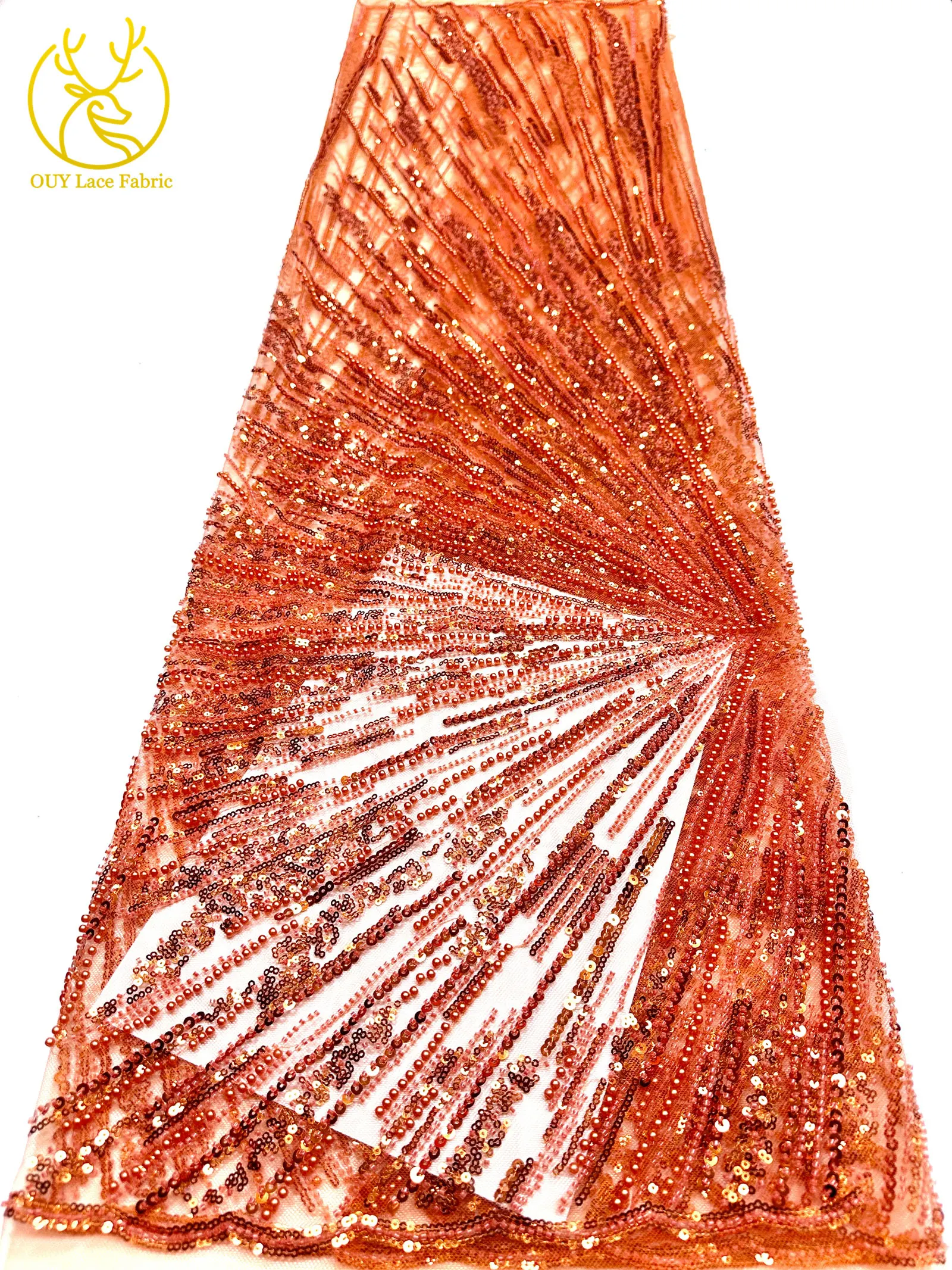 Afrikanischer Perlen-Spitzenstoff 2026 Heißer Verkauf Nigeria Französischer Tüll-Pailletten-Spitzenstoff für Party-Abendkleid-Nähmaterial 5 Yards – Detail 5