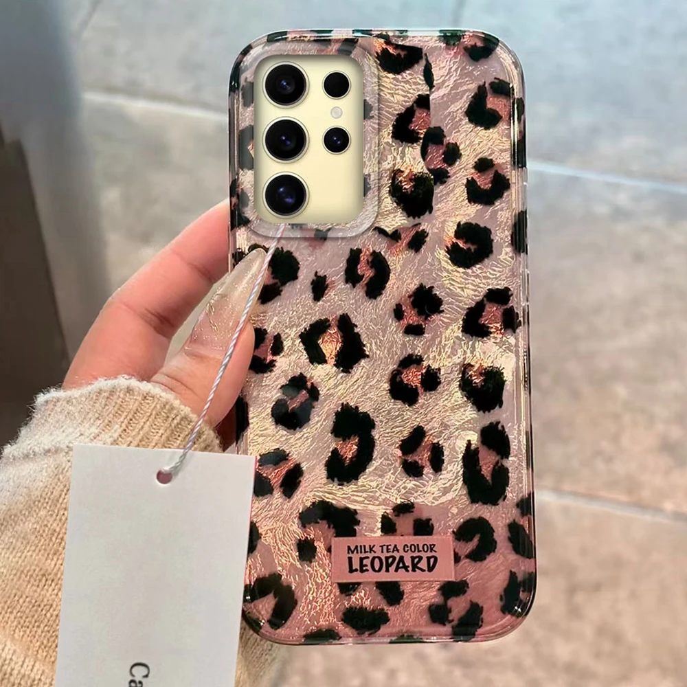 ﻿ Retro rosa leopardo impressão feminina meninas caso de telefone para samsung galaxy s25 borda s24 s23 s22 s21 s20 fe plus ultra escudo capa traseira