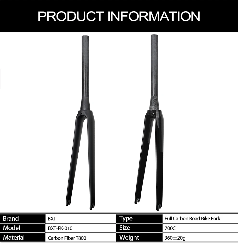 BXT Full Carbon Road Bike Fork, 700C V Brake Fork, QR 100x9mm, Tapered Tube 39.8mm, Fit BXT-045 Track Frame