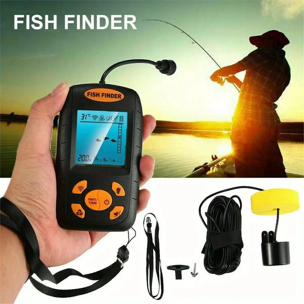 2.3inch High-Quality Portable Fish Finder Sonar Alarm Sensor Transducer Fishfinder