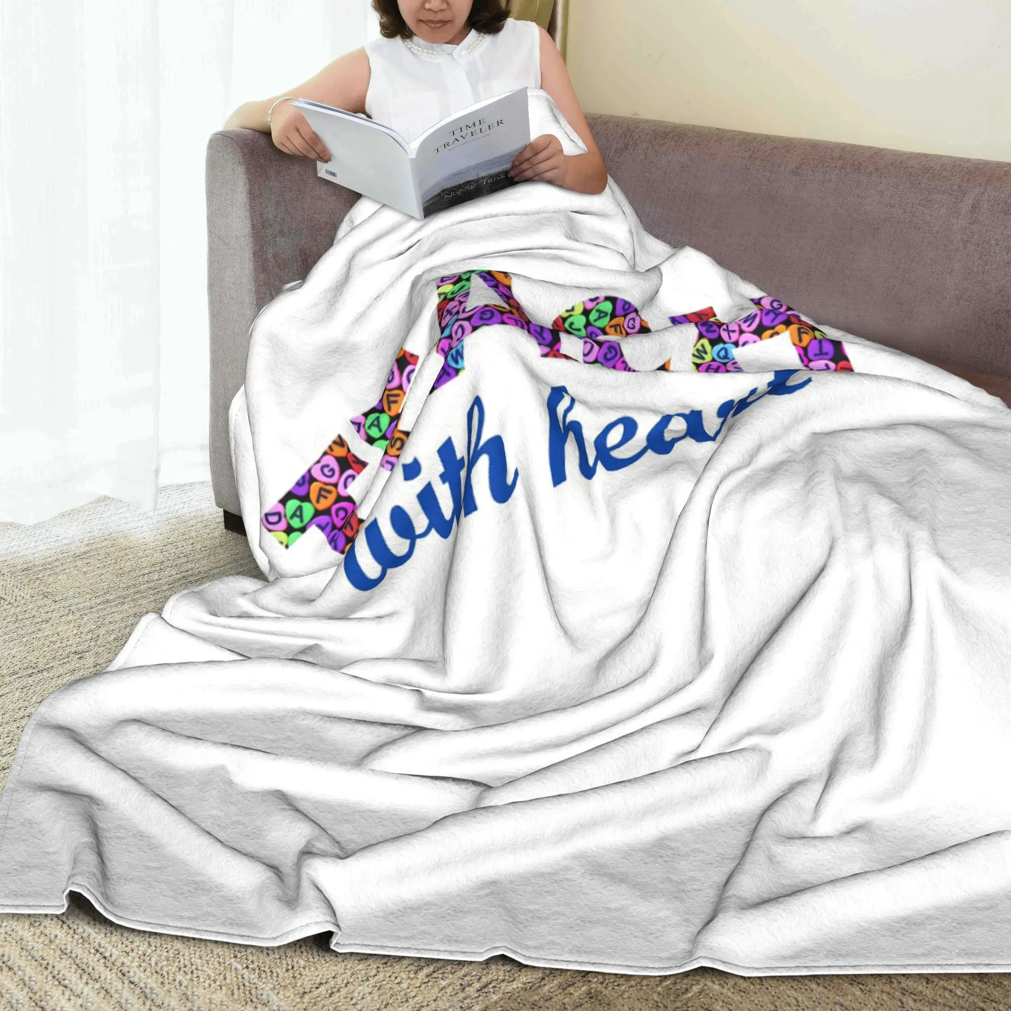 

Teach with heart, colorful hearts with letters Blankets Fleece Throw Blanket for Couch Bedding Office Throws Bedspread Quilt