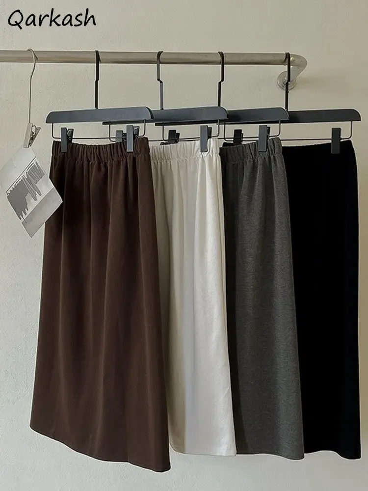 

Skirts for Women Basic All-match Elastic Waist A-line Solid Daily Spring Classic Fashion Korean Style Casual Tender Юбка Женская