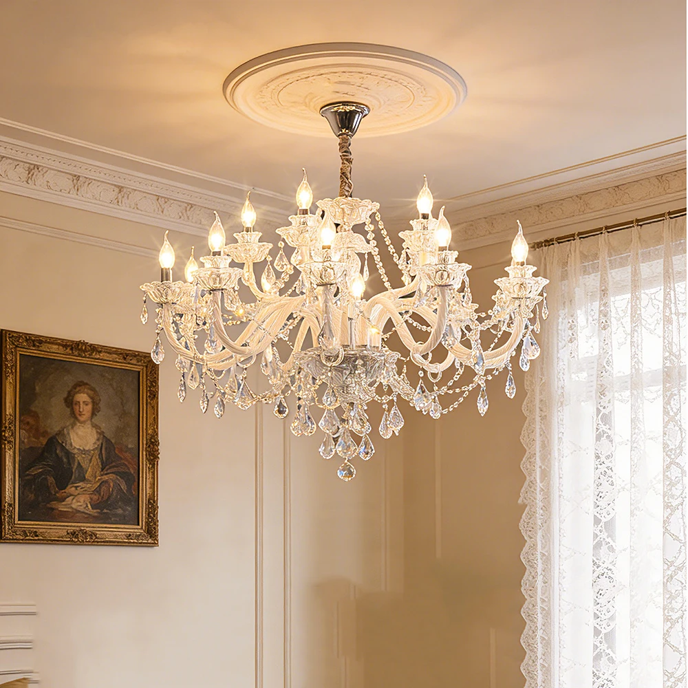 French Style Transparent Crystal Chandelier for Ceiling, Clear Glass Chandeliers for Living Room Bedroom Dining Table Decoration