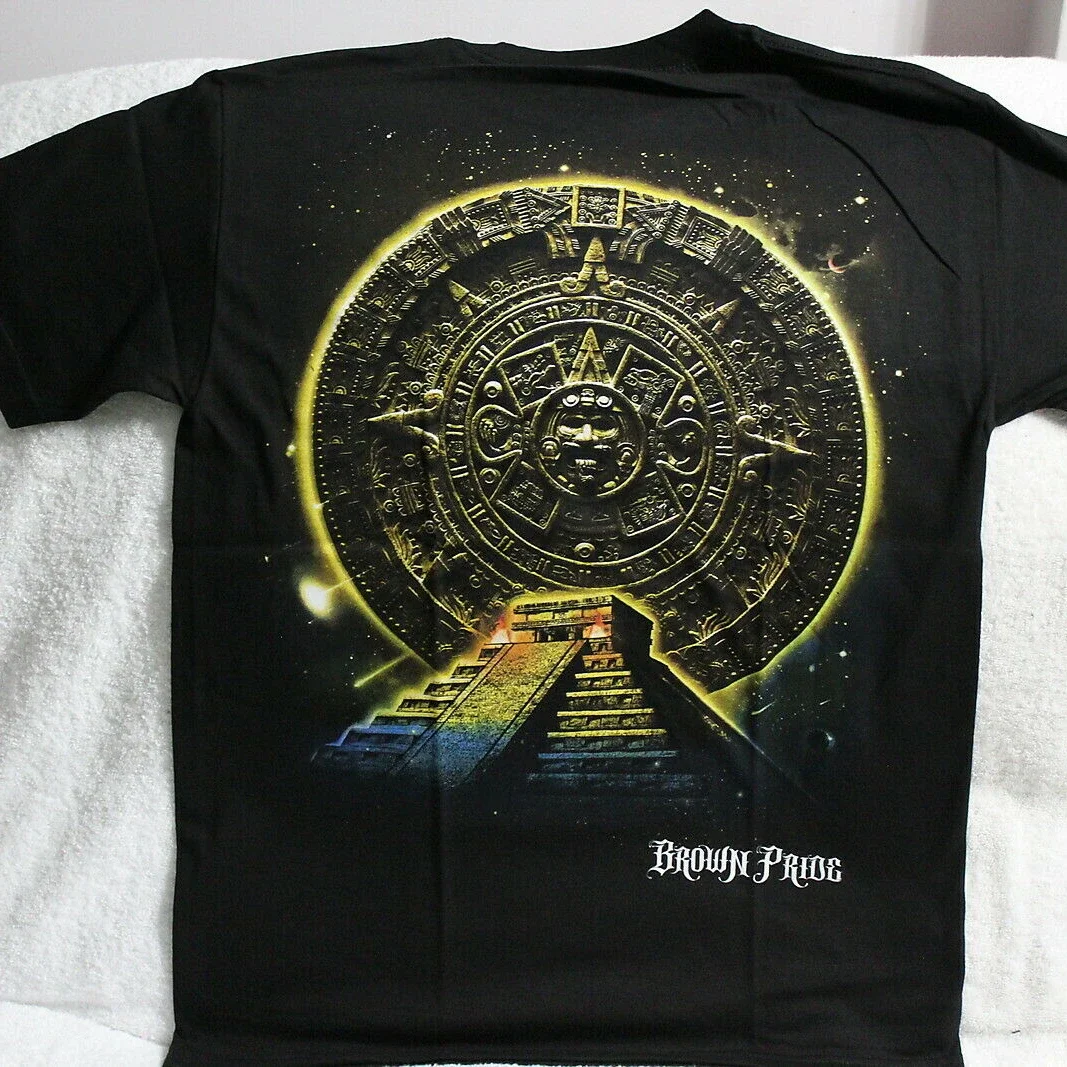 Mexico Pride Aztec Calendar Sun Stone Mayan Pyramid T Shirt. 100% Cotton Short Sleeve O-Neck Casual Mens T-shirts New Size S-3XL