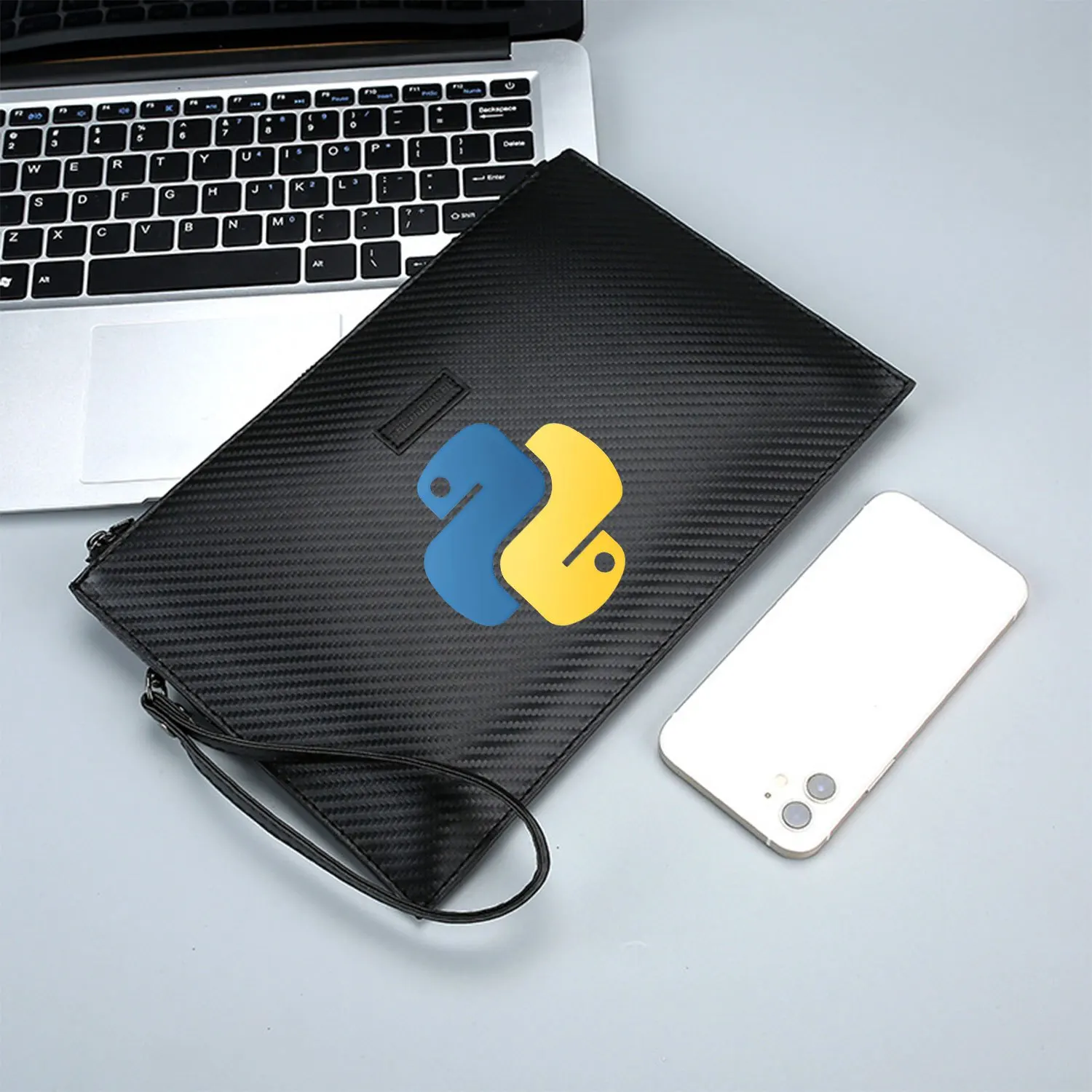 Python logo abstract snake shape graphic Elegant Printed PU Men's Handbag Fashionable and Practical for Everyday Carry