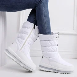 Botas de pele sintética para mulheres, plataforma grossas, sapatos de neve impermeáveis, prateado, grosso, luxuoso, quente, inverno