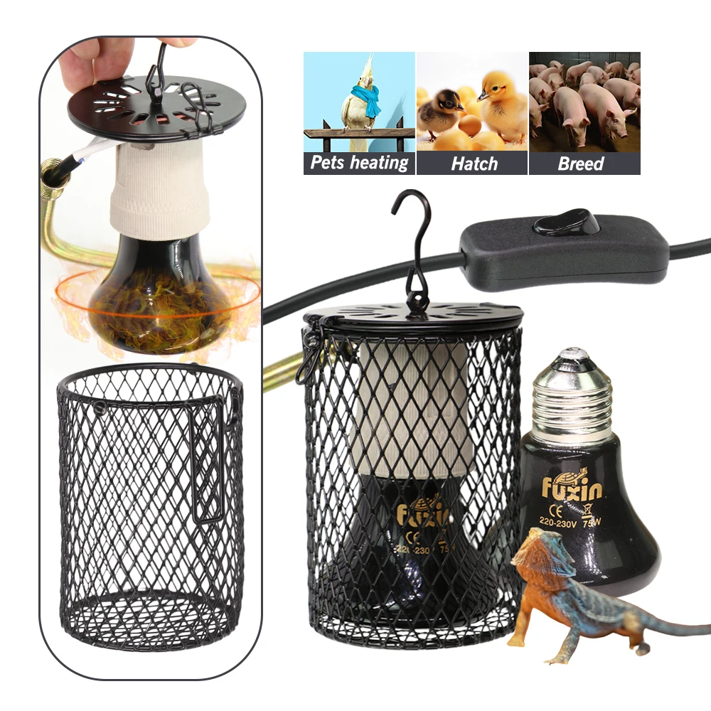 Durable Reptile Ceramic Heating Lamp Bulb with Protective Cover Against Scalding No Light Emitting Heater for Poultry Livestock