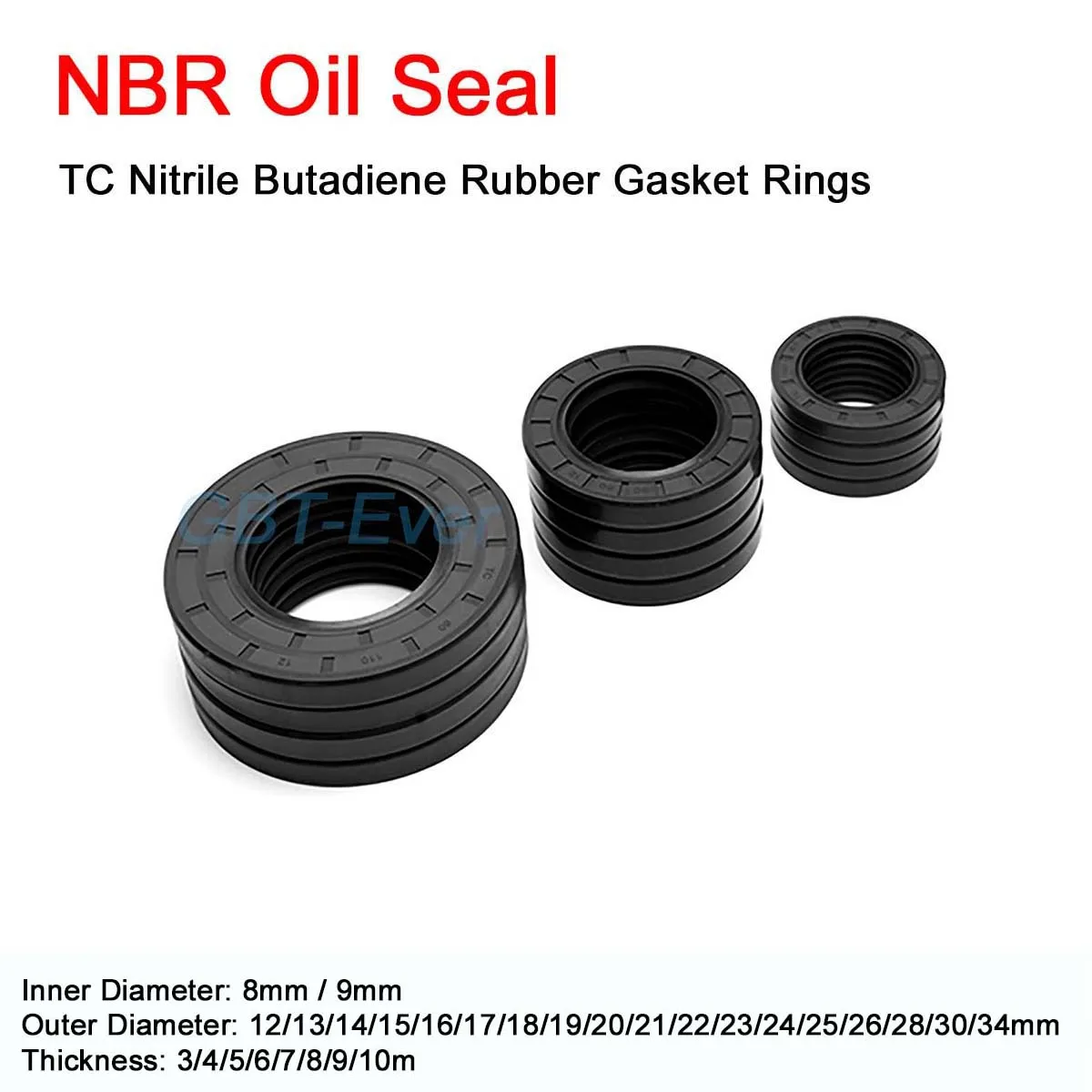2Pcs NBR Framework Oil Seal ID 8/9mm TC Nitrile Butadiene Rubber Gasket Rings Cover Double Lip with Spring OD 12-34mm THK 3-10mm