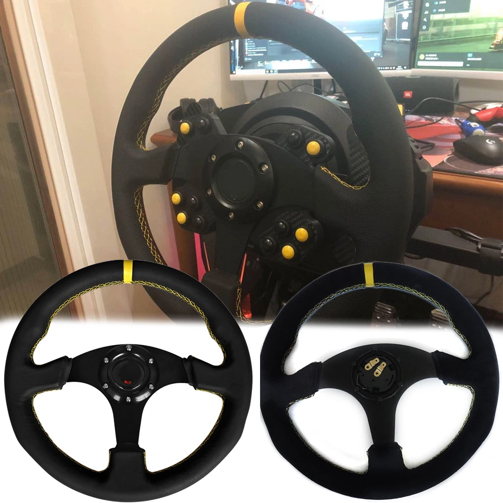 13inch 330mm Racing Flat Steering Wheel Auto Universal Suede Leather Simulated Racing Game Steering Wheel