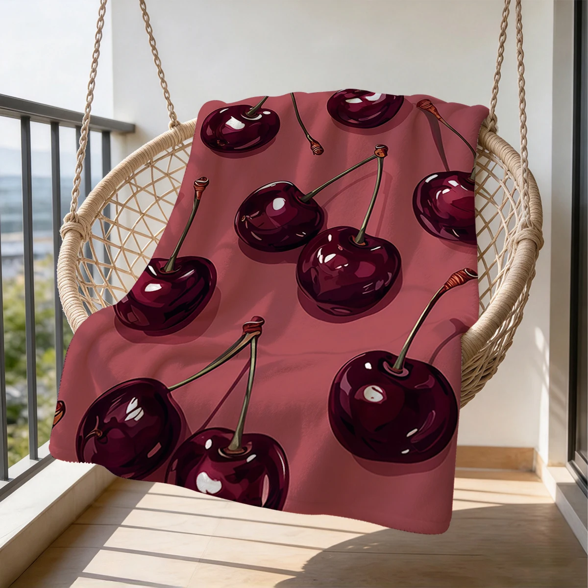 Glossy Cherries Flannel Blanket Warm Soft Halloween Christmas Couch Warm Cozy Decorative Decor Gift for All Season
