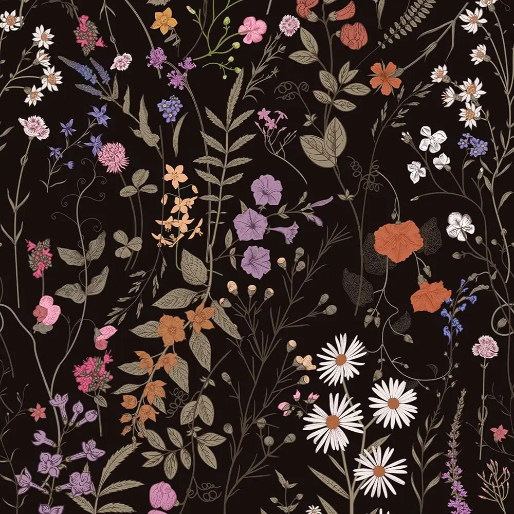 

Floral Peel And Sti Wallpaper Blooming Black/Purple Flowers Self-Adhesive Wall Paper Removable Decorative Contact Paper For