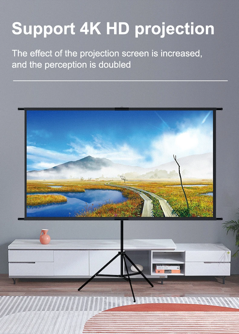 LEJIADA Neue Einzelhalterung Wandmontage 2-in-1 Projektorleinwand Outdoor Heim Tragbar Faltbar Bohrfrei 60/84/100/120 Zoll – Detail 2